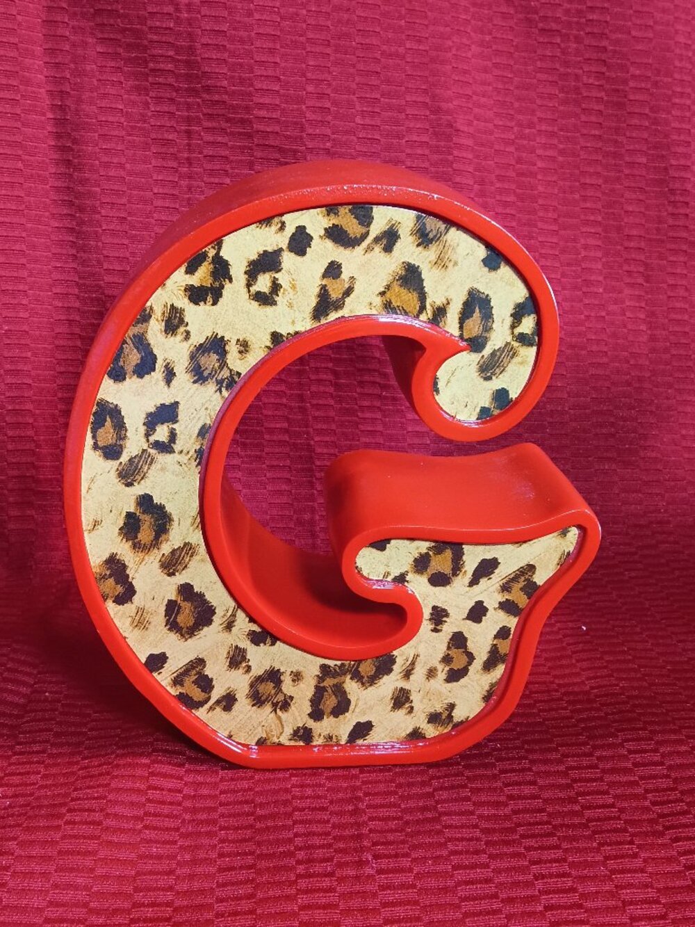 Leopard Print Letter G Red Monogram Initial Shelf Decor Home Accent